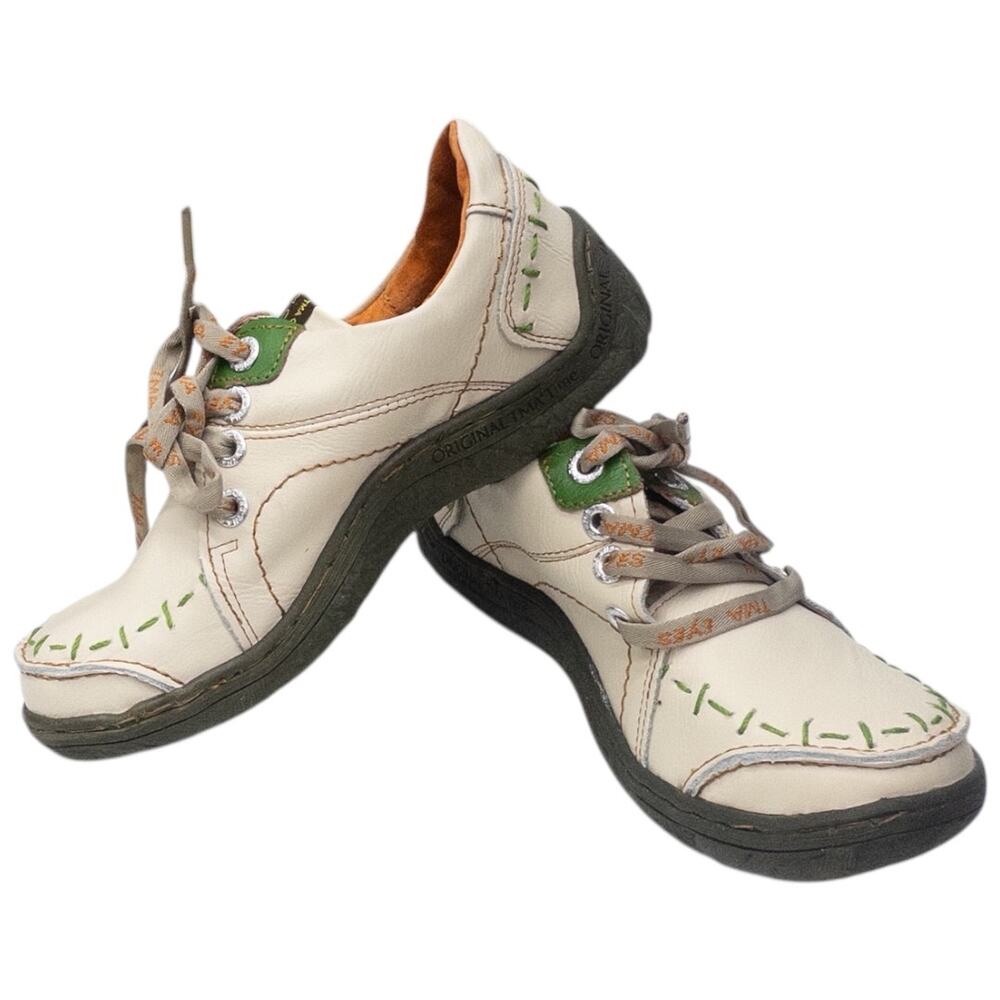 TMA EYES Women's Leather Comfort Sneakers Hand Sticted Women's 6.5 Cream Green